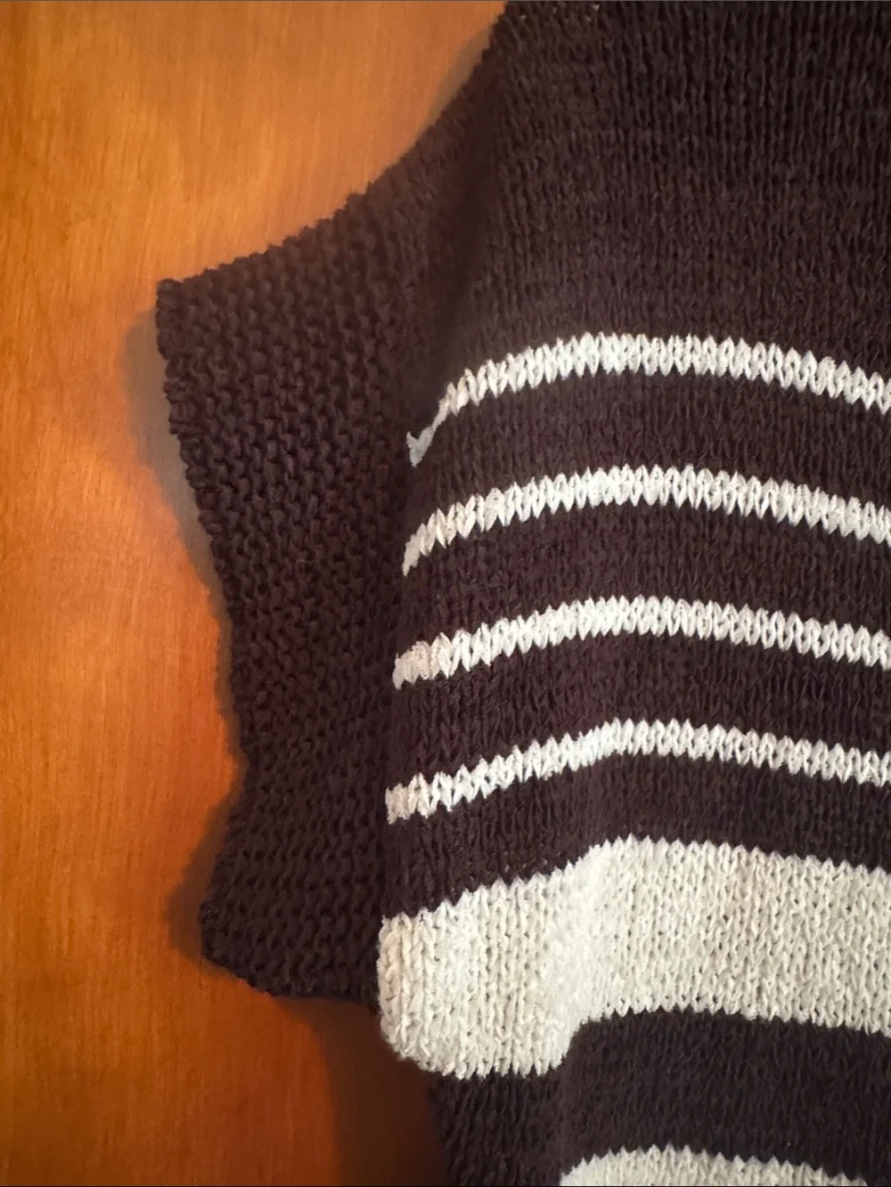 Cable & Gauge Brown and White Striped Short Sleeve Knit Top